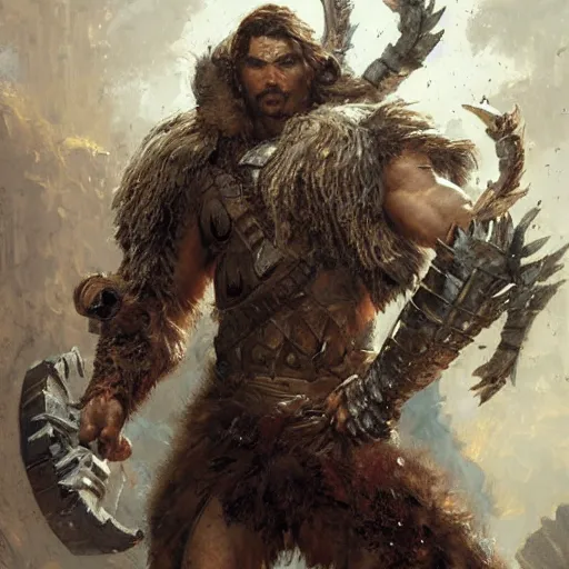 Prompt: a fierce and muscular male warrior in full armor, handsome, hairy torso, fantasy character portrait by greg rutkowski, gaston bussiere, craig mullins, simon bisley