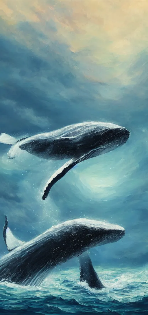 Image similar to Ocean giant whale, oil Painting, ultradetailed, artstation, ultradetailed, digital Painting,