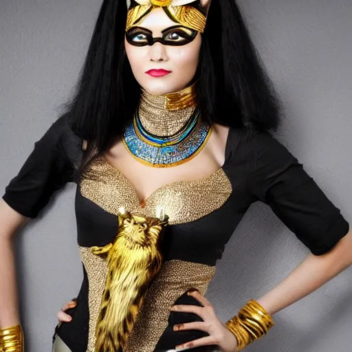 Prompt: egyptian, anthropomorphic cat woman, stylish, with gold elements, model elegant