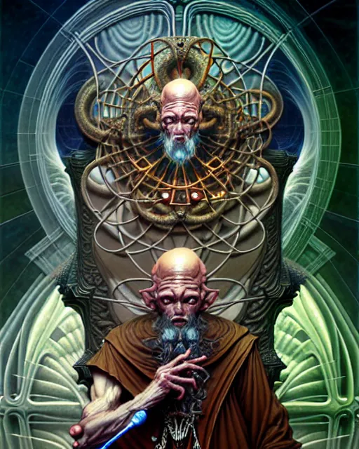 Image similar to the hermit tarot card, fantasy character portrait made of fractals, ultra realistic, wide angle, intricate details, the fifth element artifacts, highly detailed by peter mohrbacher, hajime sorayama, wayne barlowe, boris vallejo, aaron horkey, gaston bussiere, craig mullins