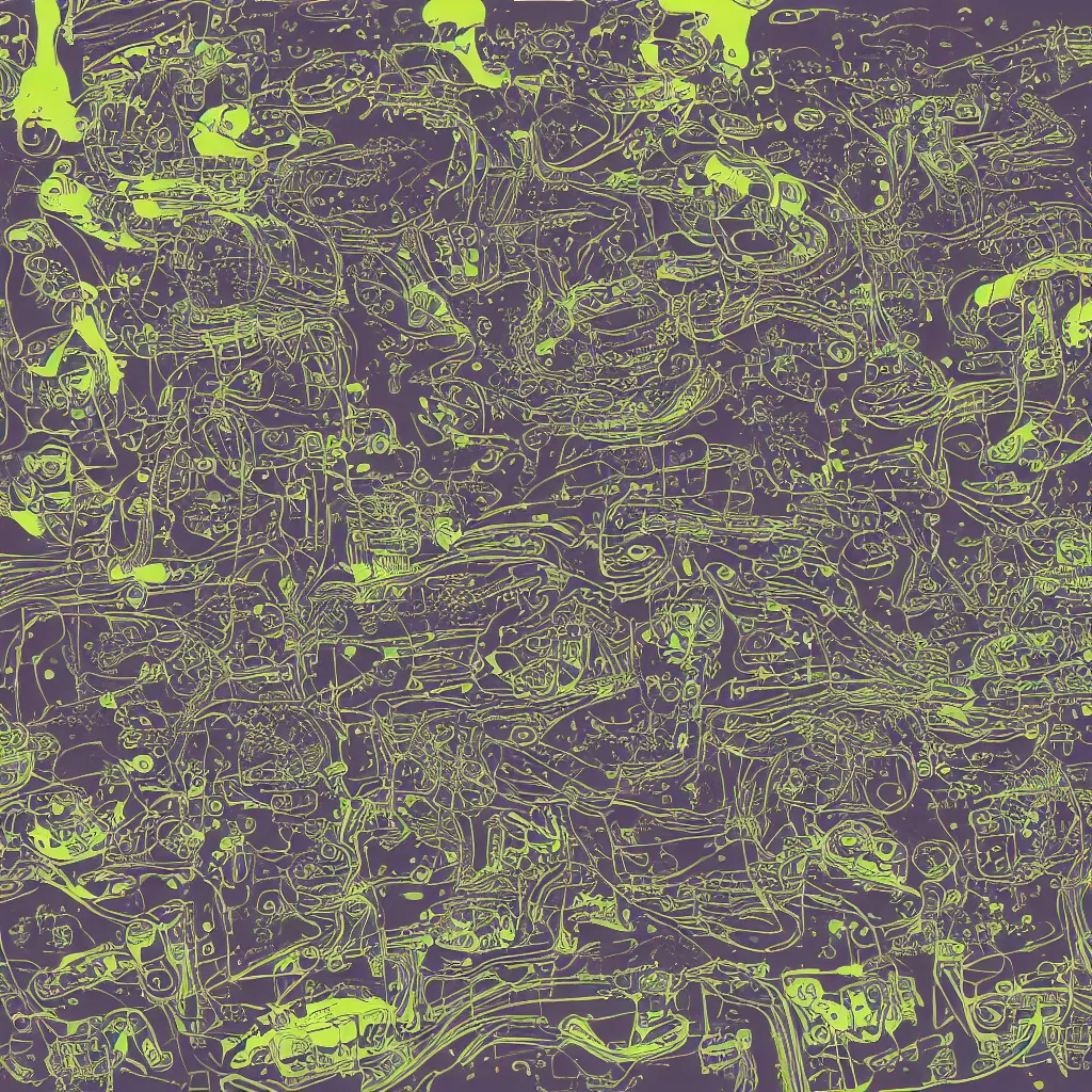 Image similar to toads, big toad, mechanical, technical, abstract, acrylic, oil, circuit board, computers, vektroid album cover, vectors, drips, dimensions, tears, leaks, glitches, frogs, amphibians, geometry, data, datamosh, motherboard, minimal, code, cybernetic, painting, dark, eerie, cyber