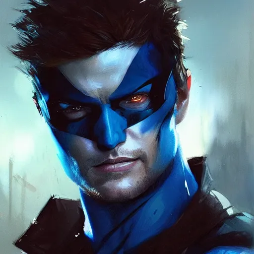 Image similar to a portrait of Jensen Ackles as Nightwing, DC art, art by Greg Rutkowski, matte painting, trending on artstation