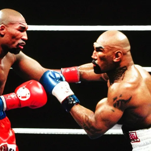 Image similar to tupac fighting mike tyson in the ring