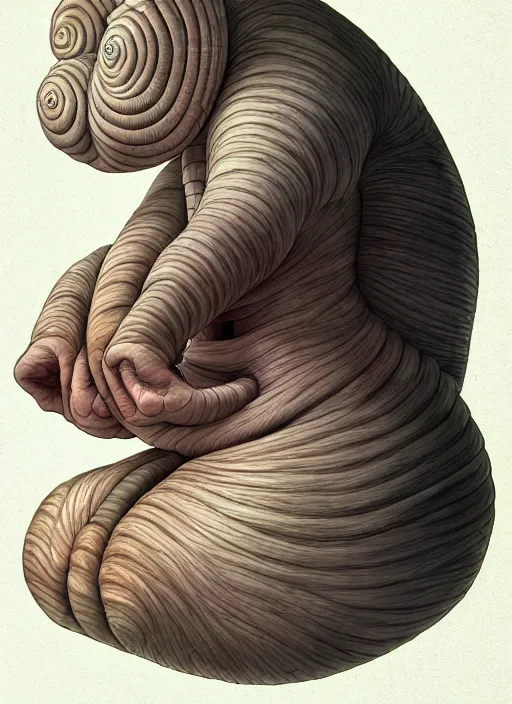 Prompt: caricature picture of a human snail, professionally color graded, interesting angle, sharp focus, 8 k high definition, insanely detailed, intricate, funny, art by jacob shaw and studio ghibli