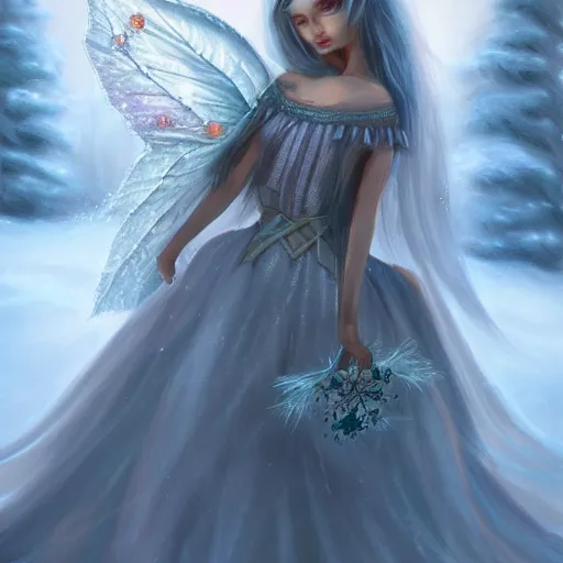 Prompt: a beautiful winter fairy, fantasy, realism, pretty, trending on artstation