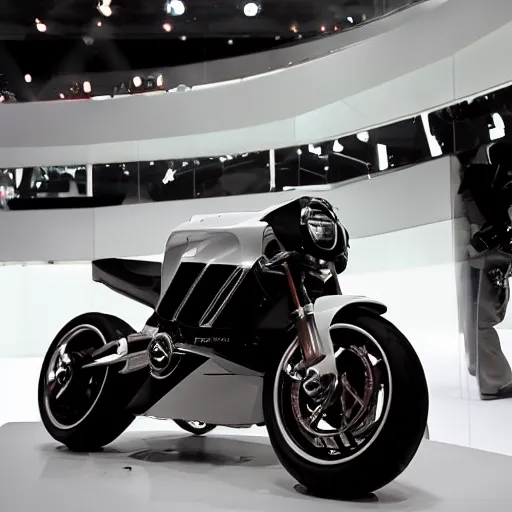 Image similar to audi motorcycle, prototype demo at the hall of science