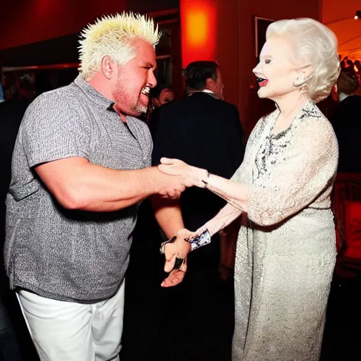 Prompt: guy fieri high fiving betty white