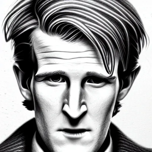 Image similar to beautiful lifelike award winning pencil illustration of the 1 1 th doctor matt smith cinematic atmospheric, highly detailed, beautiful and realistic face