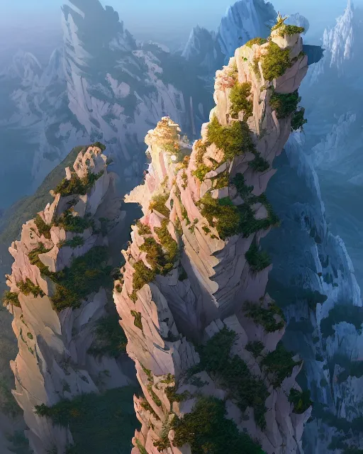 Prompt: highly detailed vfx of mount hua, global illumination, detailed and intricate environment by james jean, liam brazier, petros afshar, james gilleard