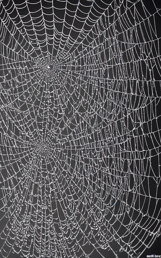 Prompt: intricated thunders and cobwebs over black background