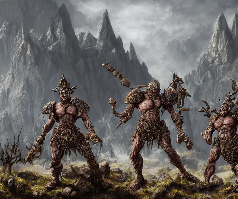 Image similar to trailcam footage grotesque horrific stylistic vray 3 d render of warhammer, silver ornate armor slim bodybuilder warriors, mountains and giant gothic abbeys, hyperrealism, fine detail, 8 k, artsation contest winner, cgsociety, fantasy art, cryengine, brush strokes, oil canvas by mandy jurgens and michael whelan