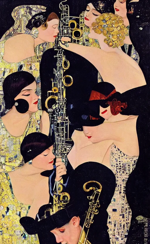 Image similar to an oil painting of jazz age high society life, 1920s style, smooth, highly detailed, high contrast, by Klimt, Coles Phillips, Dean Cornwell, JC Leyendecker, 8K