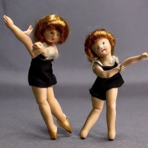 Prompt: two dolls dancing tango, realistic,