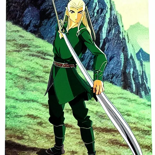 Image similar to legolas from the anime lord of the rings (1986), studio ghibli, very detailed, realistic