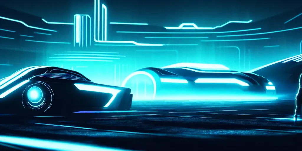 Prompt: a beautiful spaceship in the style of tron legacy, concept art, ominous, darksynth, illuminated lines, outrun, vaporware, misty, dark background, muted colors, by ridley scott and denis villeneuve, dramatic lighting, 8 k