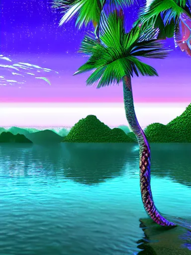 Prompt: calm, beautiful, soothing and cozy landscape, vaporwave, 4 k