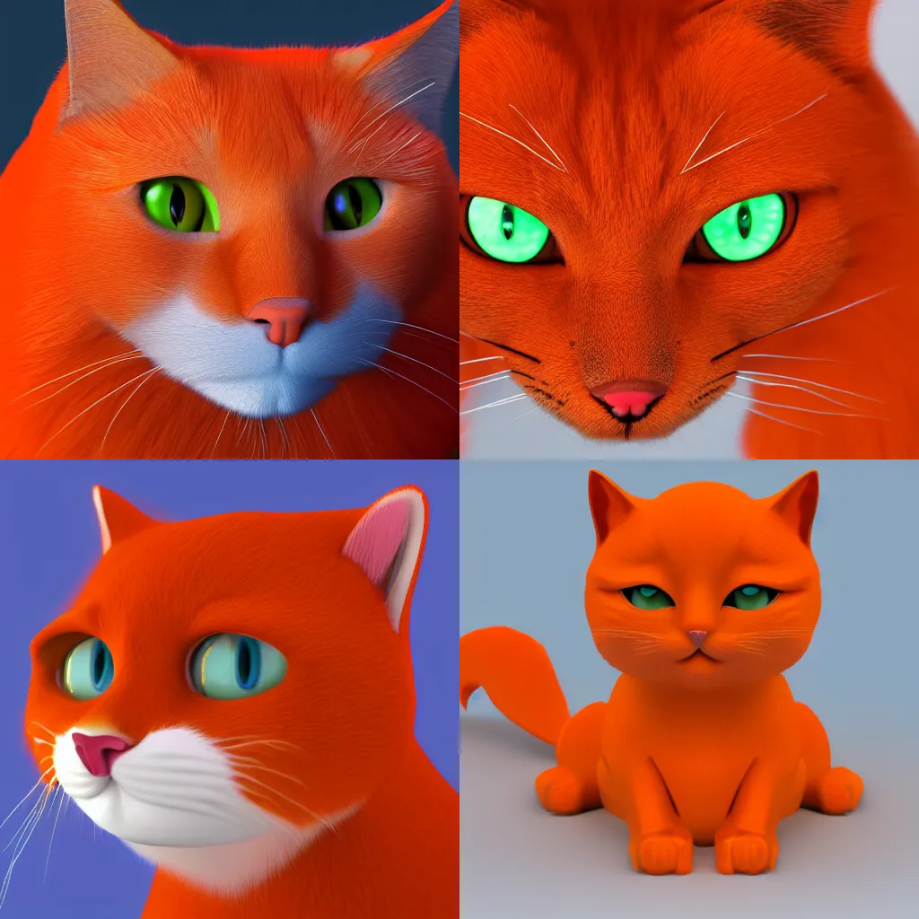 Prompt: orange cat, 3d rendered, cartoon, 4k, hd, highly detailed