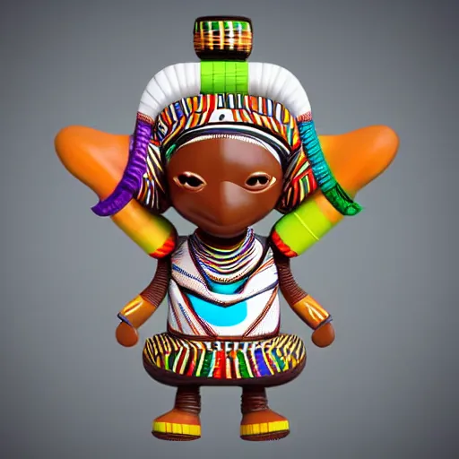 Image similar to african tribal chief vinyl art toy, detailed product photo, 3 d render,