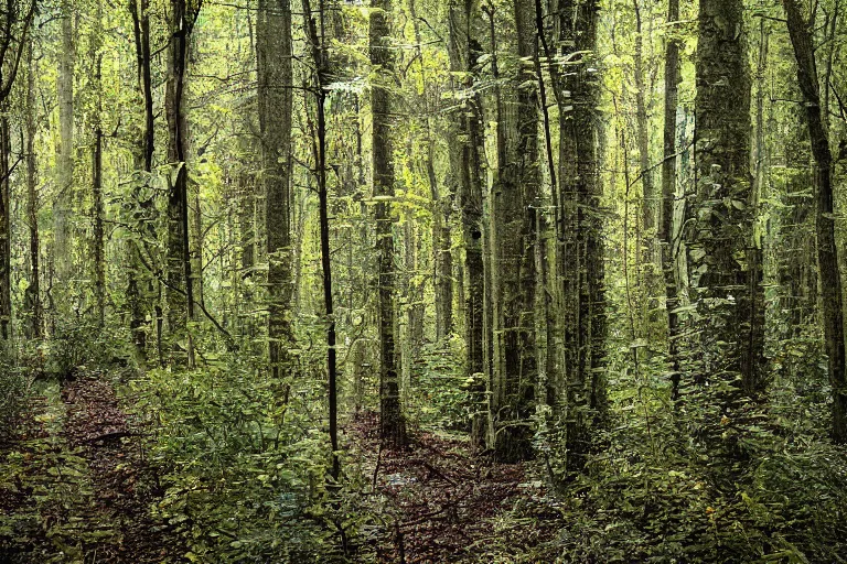 Image similar to long chromet tube, photograph captured in the woods