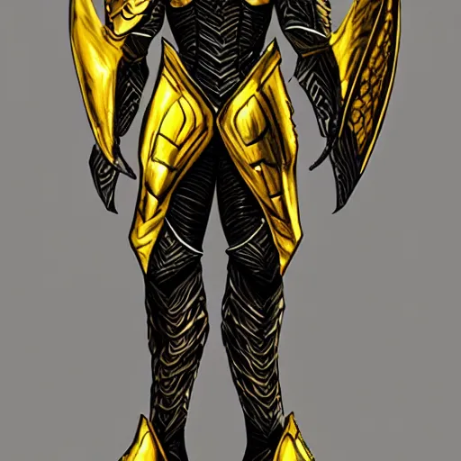 Image similar to dragon warrior black and gold armor, concept art, honorable