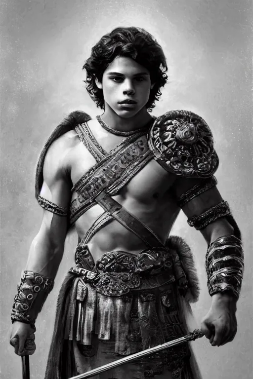 Prompt: jake t. austin as a roman legionary, legendary warrior, beautiful, realistically detailed shading, 8 k, hyper realistic art, photo realism, robin eley, liam wong, gaston bussiere and alphonse mucha, deviantart