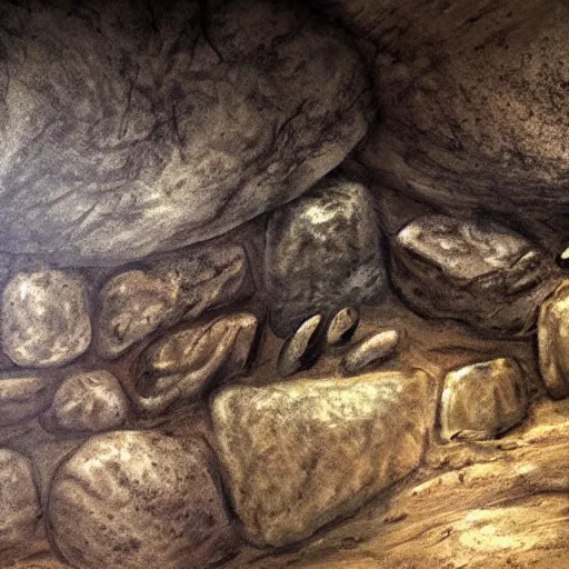 Image similar to realistic prehistoric cave drawings, cave, high quality, rocks, paint