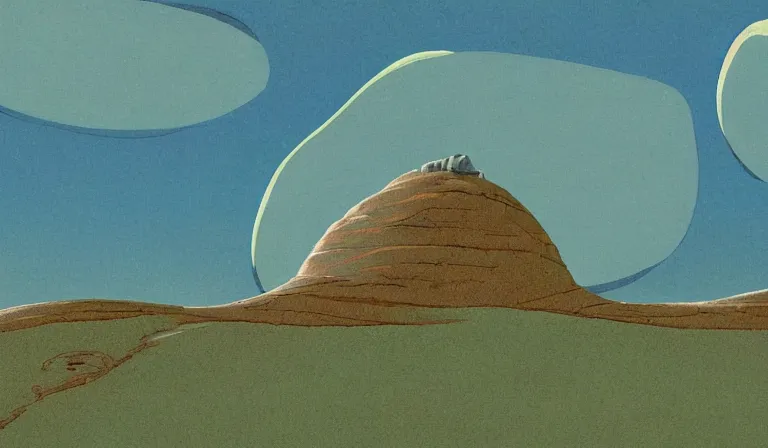 Prompt: A serene landscape with a singular building in the style of Roger Dean.