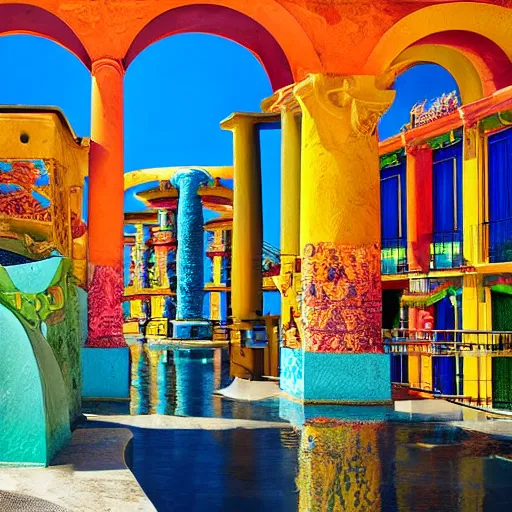 Prompt: Gorgeous, colorful, and beautiful buildings in the mythical city of Atlantis. Award-winning photograph for Architectural Digest.