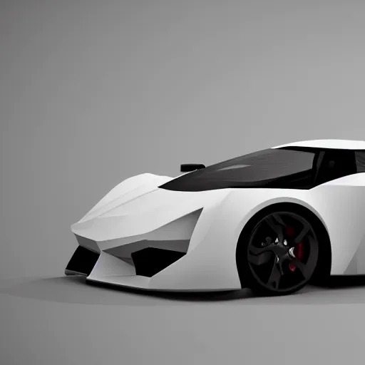 Image similar to a low poly object of a supercar positioned in the center of the image on the white background, unreal engine