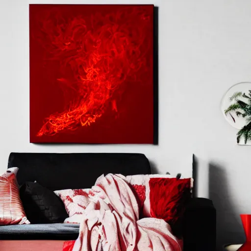 Prompt: a photo of a red calligraghy inspiured by fire on a black wall, 5 0 mm