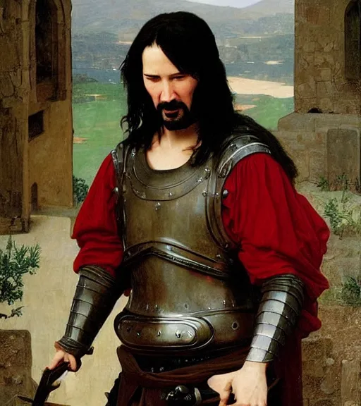 Image similar to keanu reeves in medieval armour, bouguereau and waterhouse