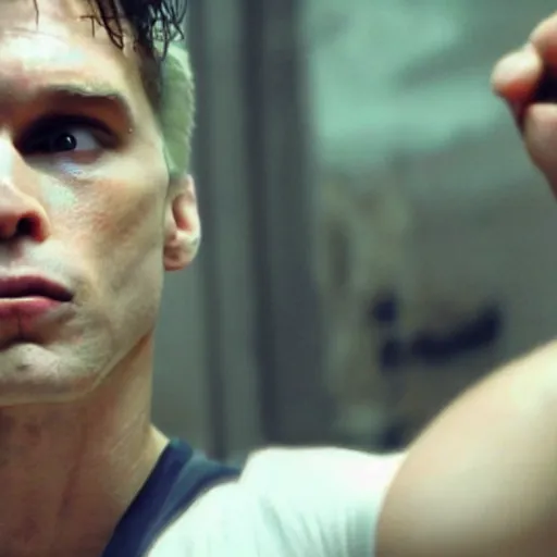 Image similar to Live Action Still of Jerma in Fight Club, real life, hyperrealistic, ultra realistic, realistic, highly detailed, epic, HD quality, 8k resolution, body and headshot, film still