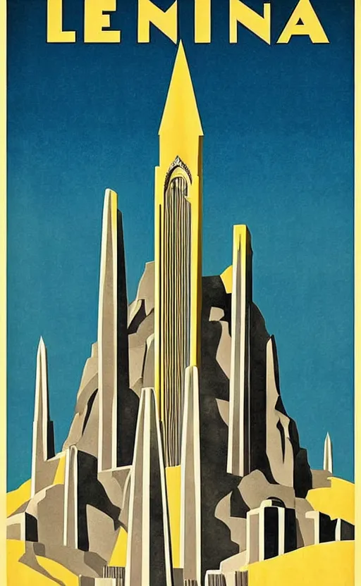 Image similar to art deco travel poster. visit minas tirith, lord of the rings