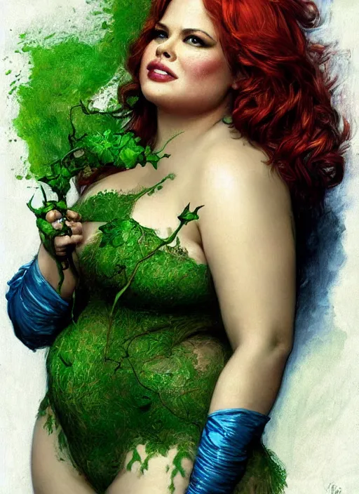 Prompt: portrait of obese brad pitt as obese poison ivy from batman, digital art by eugene de blaas and ross tran, vibrant color scheme, highly detailed, in the style of romanticism, cinematic, artstation, greg rutkowski