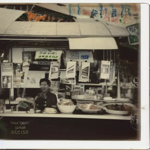 Image similar to polaroid photo of a hawker stall in singapore