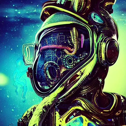 Image similar to portrait of a squid monster astronaut. full body portrait, intricate abstract. cyberpunk, intricate artwork. neon eyes, by Tooth Wu, wlop, beeple. octane render, trending on artstation, greg rutkowski very coherent symmetrical artwork. cinematic, hyper realism, high detail, octane render, 8k, minimalistic, hyperrealistic surrealism, award winning masterpiece with incredible details, a surreal vaporwave liminal space, highly detailed, trending on ArtStation