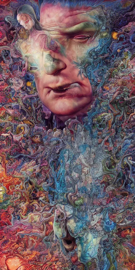 Image similar to ultrawide angle colour masterpiece surreal closeup portrait photography of chandler bing by miho hirano and annie leibovitz and michael cheval, weird surreal epic psychedelic complex biomorphic 3 d fractal landscape in background by kilian eng and roger dean and salvador dali and beksinski, 8 k