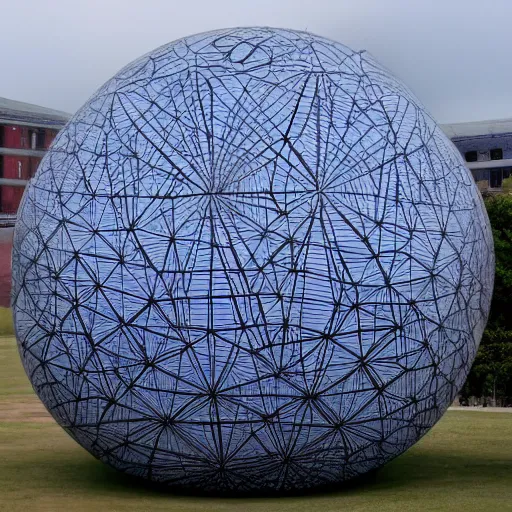 Prompt: a giant floating sphere covered in canadian aboriginal patterns