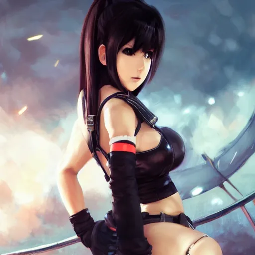 Prompt: high quality art of tifa lockhart by WLOP, rossdraws, Logan Cure, Mingchen Shen, BangkuART, sakimichan, yan gisuka, JeonSeok Lee, zeronis, Chengwei Pan on artstation