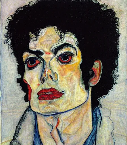 Image similar to portrait of michael jackson by egon schiele, intense desire, high quality, high detail