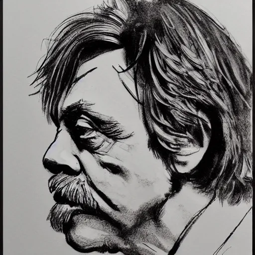 Prompt: a realistic yet scraggly portrait sketch of the side profile of a stern and sophisticated mark hamill, trending on artstation, intricate details, in the style of frank auerbach, in the style of sergio aragones, in the style of martin ansin, in the style of david aja, in the style of mattias adolfsson