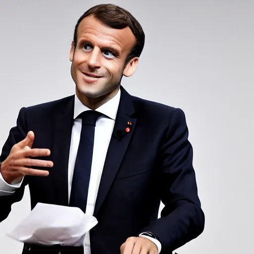Prompt: Emmanuel Macron with pimples on the face, spots, scabs, crust, lots of pimples