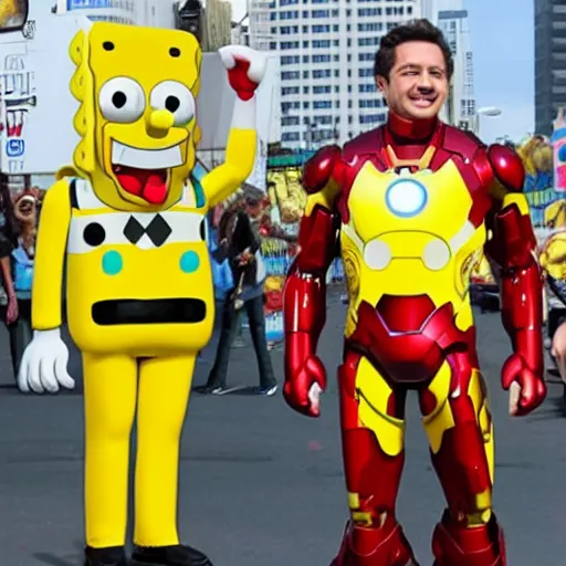 Prompt: spongebob in ironman suits