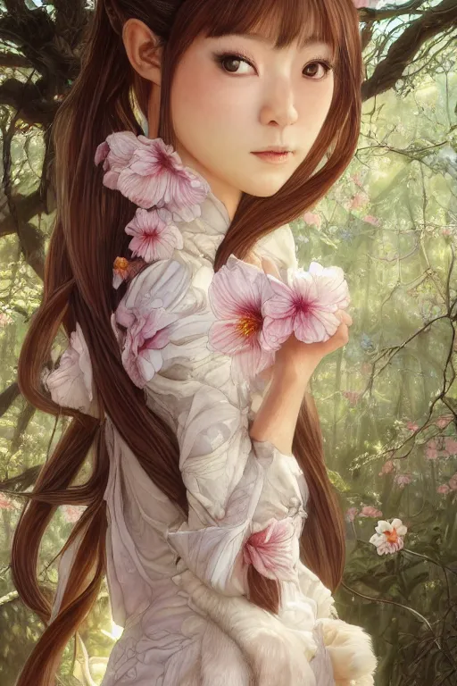 Prompt: Anthro Portrait of japanese white tailed deer girl, D&D, dark fantasy, anthro portrait, sakura blooming on background, intricate, elegant, deer portrait, highly detailed, digital painting, artstation, concept art, smooth, sharp focus, maybe some llama, illustration, art by artgerm and greg rutkowski and alphonse mucha, daily deviation, masterpiece