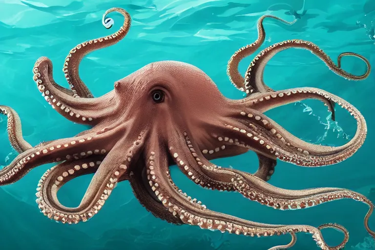 Image similar to giant <octopus>, high detail, long shot, epic out of water