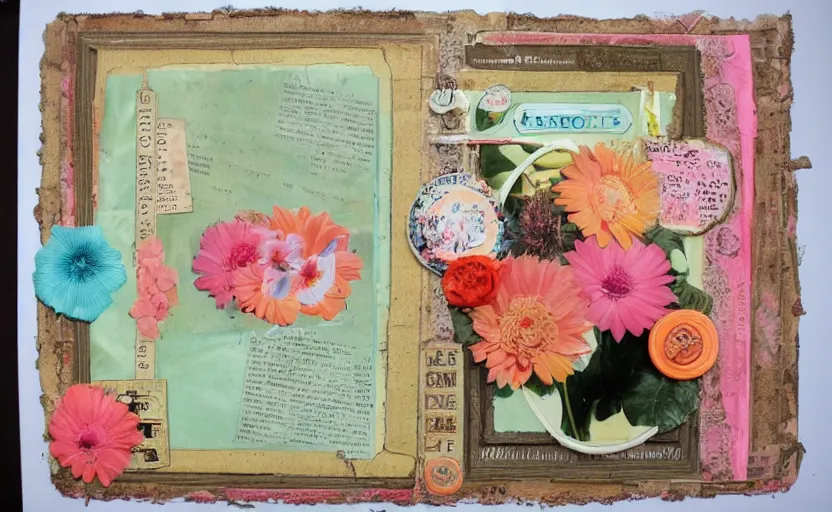 Image similar to retro scrapbook page filled with photos of flowers