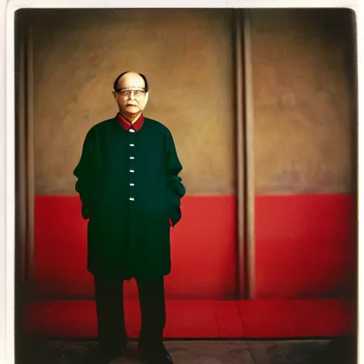 Prompt: polaroid of george costanza wearing chinese communist clothing in the forbidden city, colored, taschen, by nan goldin