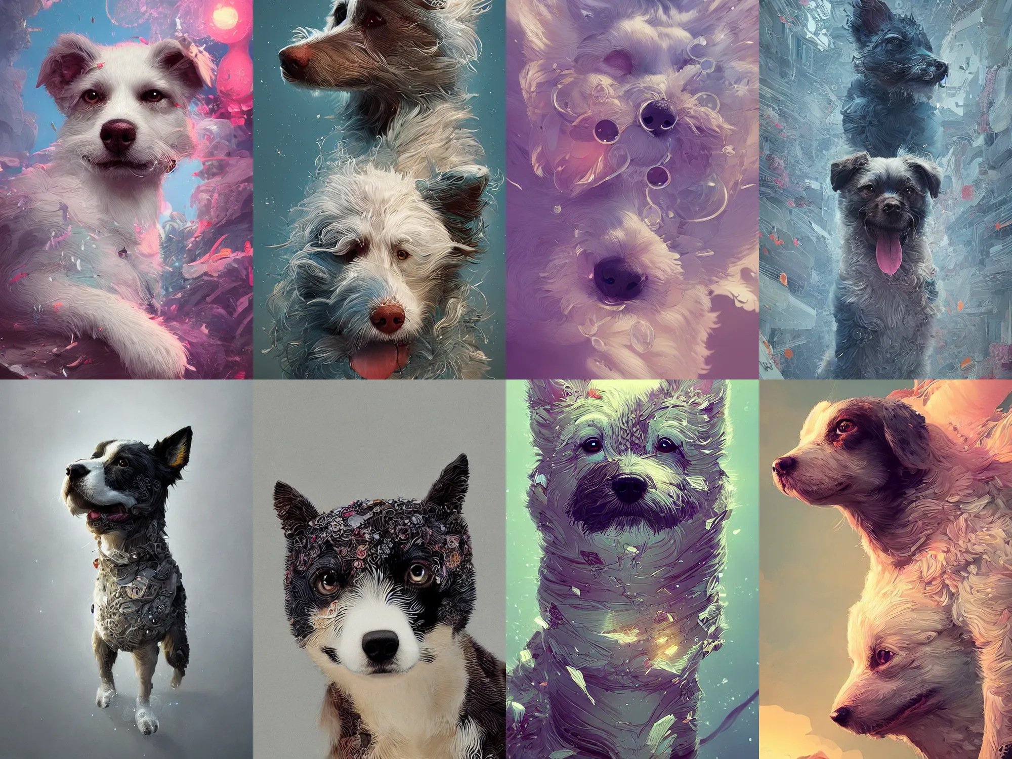 Prompt: super beautiful cute mixed dog intricate artwork by tooth wu and wlop and beeple, greg rutkowski, very coherent symmetrical artwork, cinematic, hyper realism, high detail, octane render, unreal engine, 8 k, vibrant colors, smooth gradients, high contrast, depth of field, aperture f 1. 2