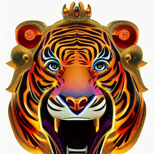 Image similar to coloured sculpture breathtakingly cool beautiful stylised balinese ornate biomechanical tiger, isometric perspective, 8 k artstation