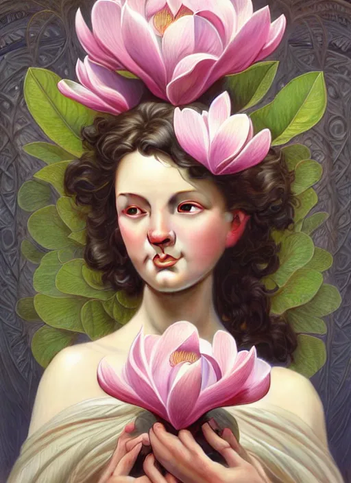 Prompt: perfectly detailed magnolia flowers!! blessed by nature with ever - increasing physical mental perfection, symmetrical! intricate, sensual features, highly detailed, biblical divine holy perfection!! digital painting, artstation, concept art, smooth, sharp focus, illustration, art by artgerm and greg rutkowski and alphonse mucha